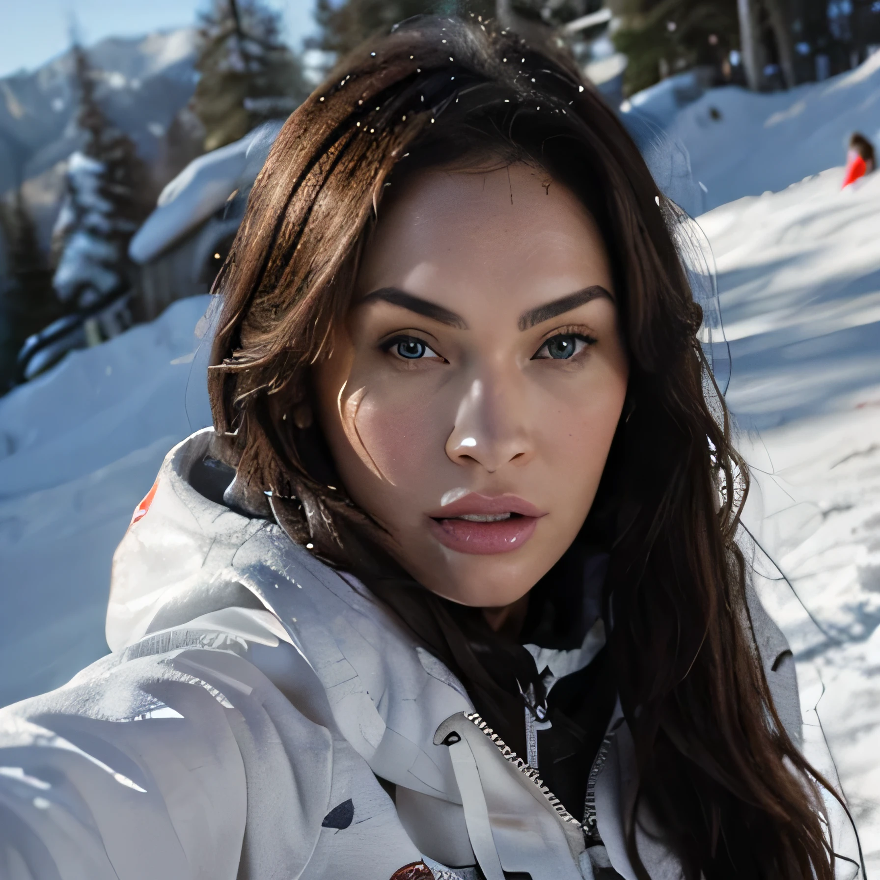 megan fox as snowboard beautiful detailed face,