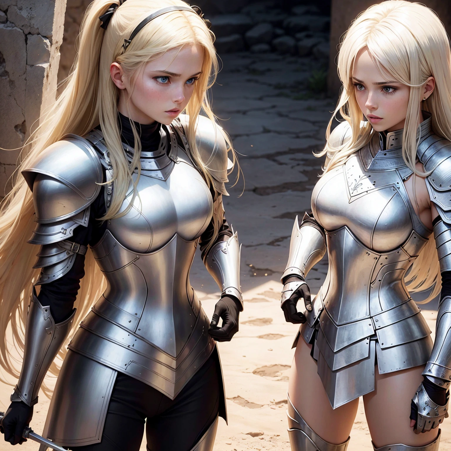 Blond girls white Womans. Armor Black Womans fight sword Womans in african
