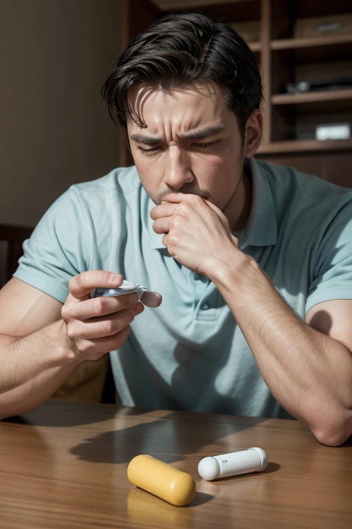 Weak man taking a pill