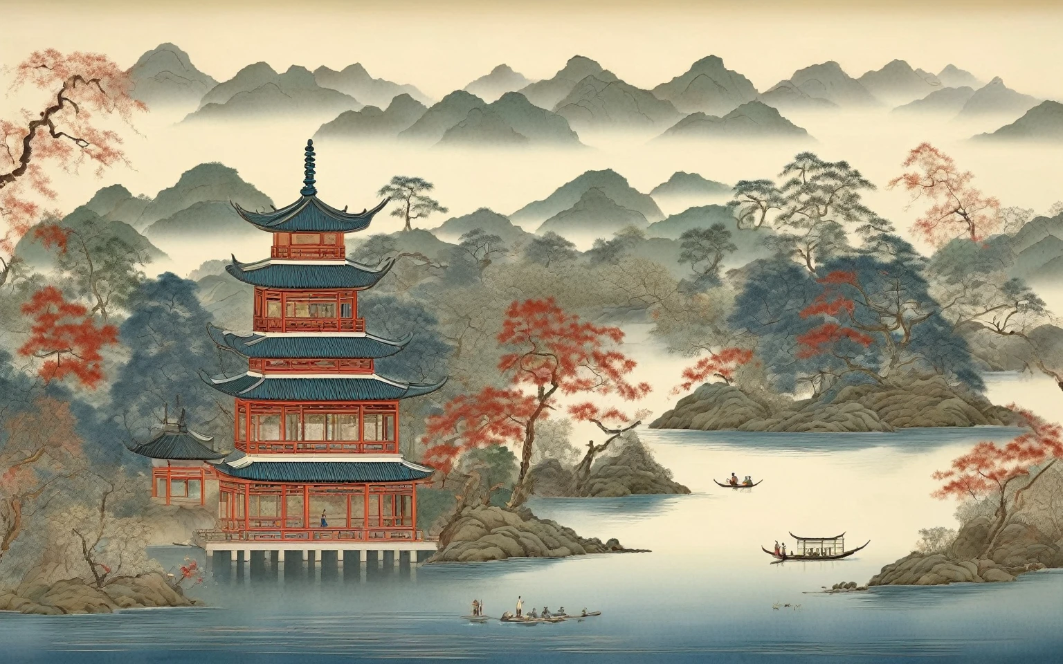 arafed image of a pagoda in Ha Noi Viet Nam, inspired by Koson Ohara, inspired by Utagawa Hiroshige II, inspired by Ohara Koson, japanese woodblock print style, japanese landscape, japanese inspired poster, inspired by Hiroshige, japanese art style, katsushika hokusai style