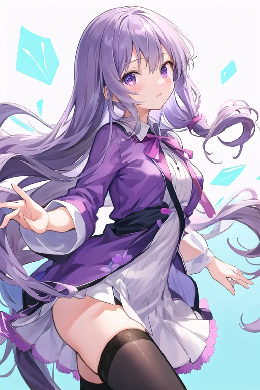 beautiful illustration, best quality, Anime Girl 2d Long Hair Loose Purple Grayish, Age Adulthood adult