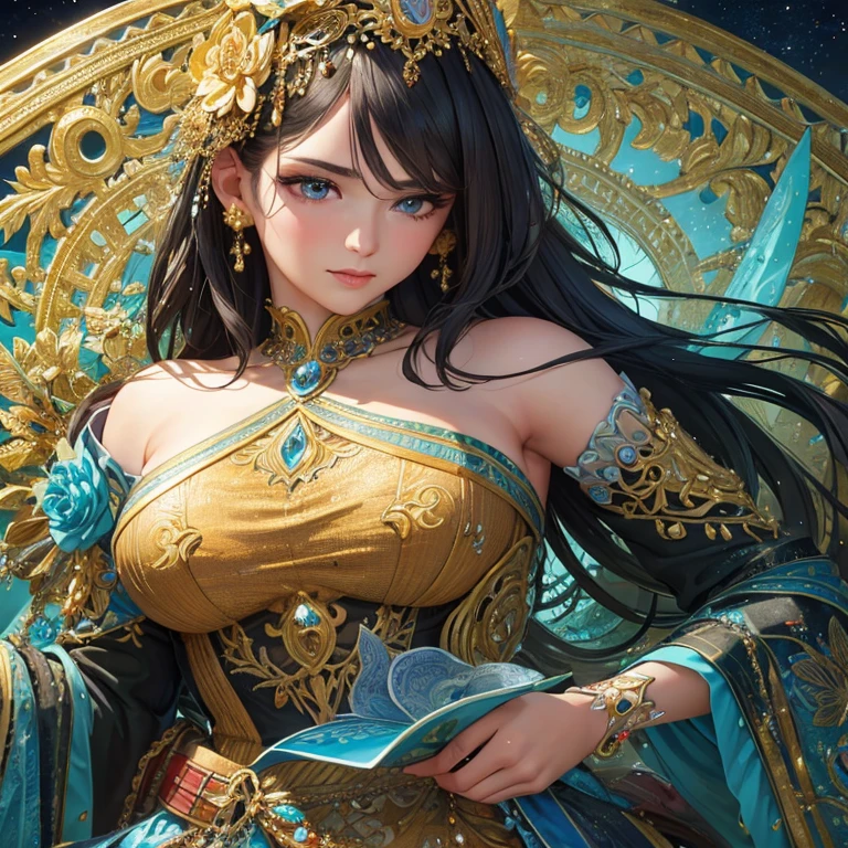 A beautiful detailed girl, extremely detailed eyes and face, long eyelashes, detailed hair, high quality, masterpiece, official art, best quality, 4k, 8k, highres, ultra-detailed, realistic, photorealistic, photo-realistic, HDR, UHD, studio lighting, ultra-fine painting, sharp focus, physically-based rendering, extreme detail description, professional, vivid colors, bokeh, fractal art, vibrant