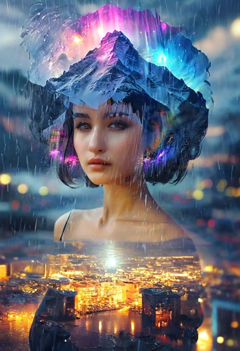 I am the rain that refreshes everything it touches and gives life ,I have seen many parts of the world and touched many beautiful things that are very small and I have seen them grow. This is the message I send to you to take care of them, but because of their size they do not stop being important. , very real style with a magical background and a spectacular rain touching the smallest beings , 24k unique piece piece of art beautiful colors spectacular details use the rules of composition use the cinema lights