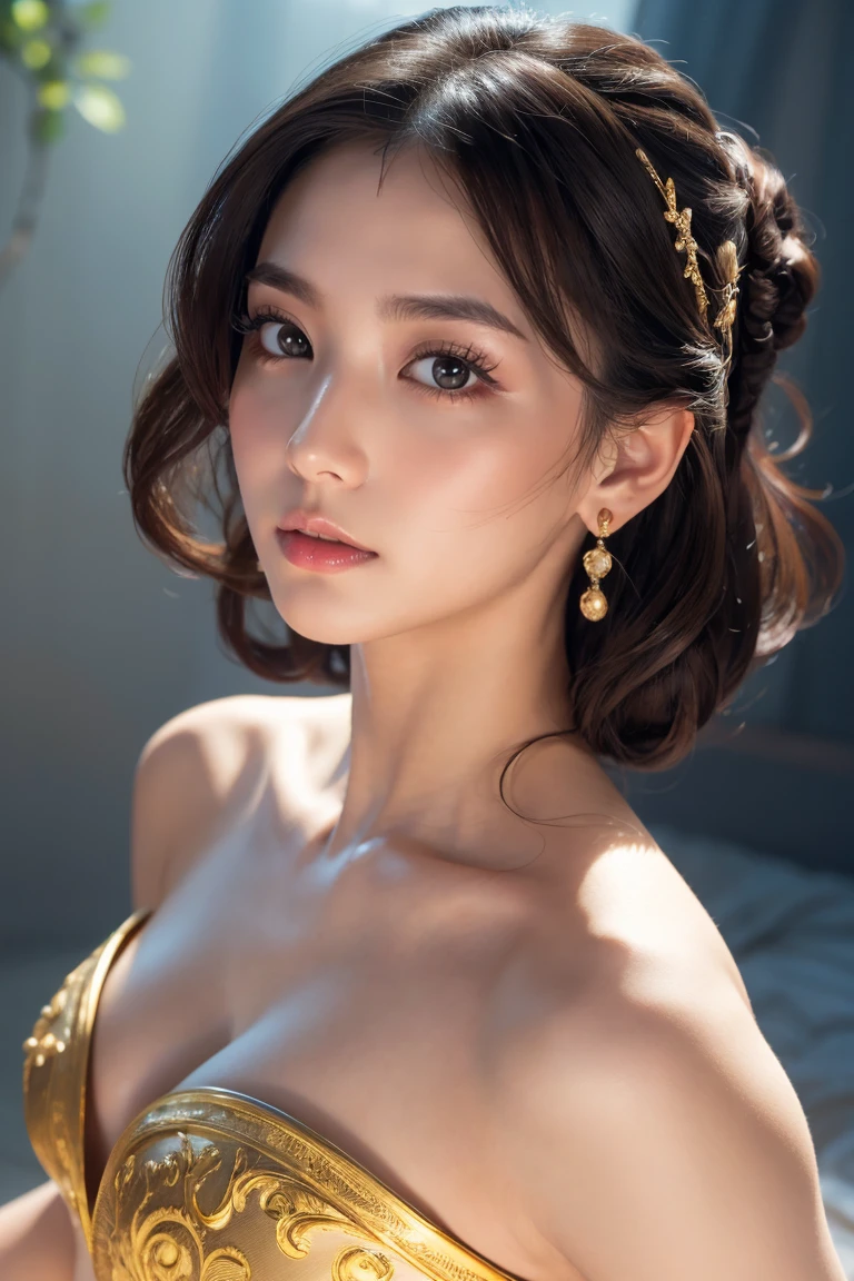Anatomically correct depiction、masterpiece、Highest quality、8k、Attractive beautiful large almond-shaped eyes、Big black eyes、Long eyelashes、美しい桜colorの唇、A high, well-defined nose、color々Hairstyle、美しく輝くcolor々な髪color、((Realistic:1.3))、Bold composition、Highly detailed face、Detailed、Golden Ratio Face、Ultra-high resolution、Beautifully detailed and realistic tanned skin、dancer、Dancing Princess、Dance of Passion、sexy、Eros