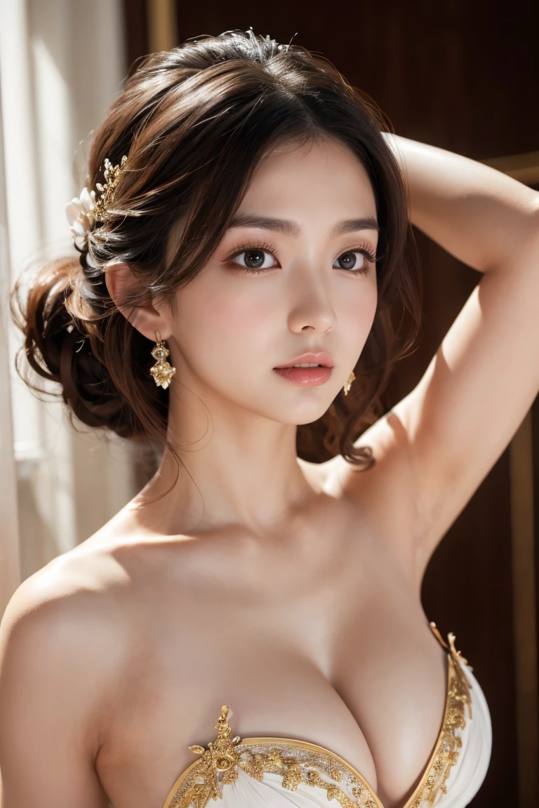 Anatomically correct depiction、masterpiece、Highest quality、8k、Attractive beautiful large almond-shaped eyes、Big black eyes、Long eyelashes、美しい桜colorの唇、A high, well-defined nose、color々Hairstyle、美しく輝くcolor々な髪color、((Realistic:1.3))、Bold composition、Highly detailed face、Detailed、Golden Ratio Face、Ultra-high resolution、Beautifully detailed and realistic tanned skin、dancer、Dancing Princess、Dance of Passion、sexy、Eros