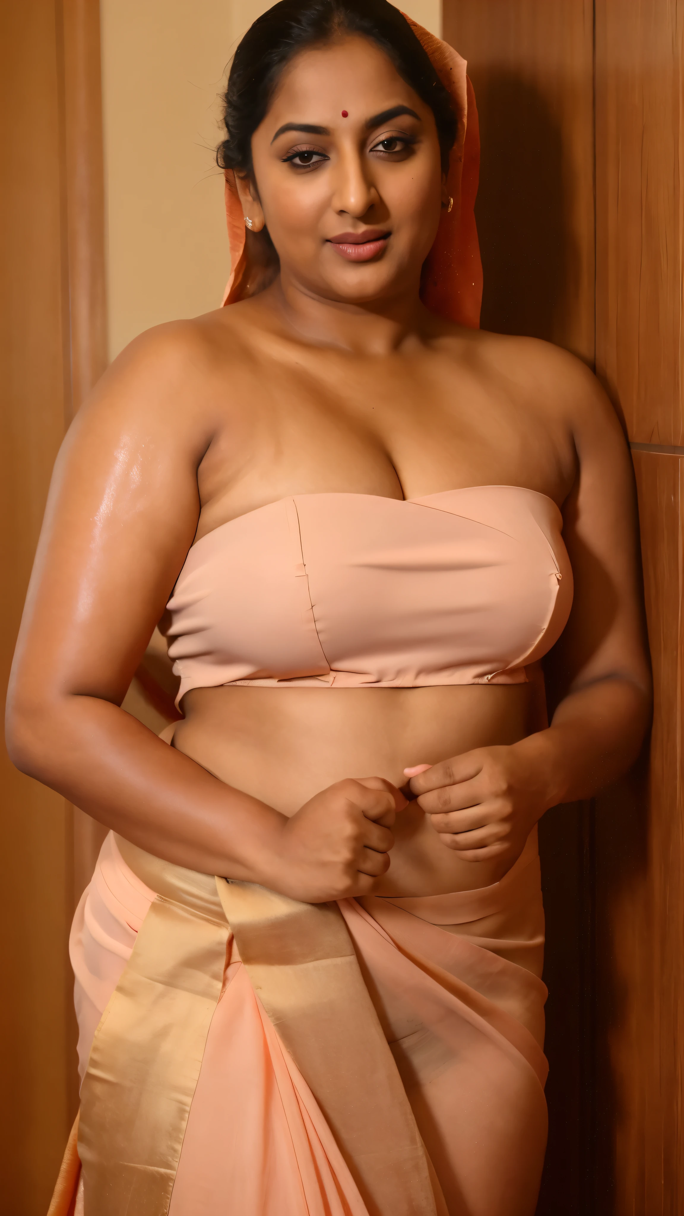 (wearing only a long bathing towel, aunty looking very hot in bathing towel), Foto RAW, photorealistic, photography, full body shot, 60 years old Woman, master shot, perfect eyes, goddess like beauty, pierced eyes, perfect thick chubby mallu Desi aunty bhabhi, Wearing a Stanapatta, strapless bra, strapless bralette, juicy deep navel, sexy navel folds, a chest-band.Saree model, model Photography, Indian saree shoot, Indian traditional wear advertising photography, traditional wear brand shoot, face of Indian actress Sonakshi Sinha, masterpiece, realistic, realism, incredible details,  pleasure, photorealism, detailed skin, skin pores, high contrast, photorealistic Artstation 8k HD digital art trend of high definition and detailed realistic skin texture, ultra detail, realistic skin texture, armature, best quality, ultra high definition, (photorealistic:1.4),, high resolution, detail, raw photo, sweat, Re sharp, by Lee Jefferies Nikon D850 Film Stock Photo 4 Kodak Portra 400 Camera F1.6 Lens Rich Color Ultra Real Realistic Realistic Textures Dramatic Lighting Unreal Engine Trending at Art Station Cinestill 800,(pele altamente detalhada: 1.2), 8k UHD, DSLR, soft-lighting, alta qualidade, grain of film, Fujifilm XT3,she didn't like to wear blouse or bra, she is happy to wear only saree, she hates blouse or bra, detailed hairy armpits, hyper realistic skin, skin pores, sweat, veins, likelike textures, sensual pleasure, appealing figure, thick fleshy juicy belly, fleshy arms, wide body, appealing body language, lonely unsatisfied Indian desi housewife, semma figure, hot desi chechi, hot Amma, Hot aunty, Looking very sexy in bathing towel, wet skin, 