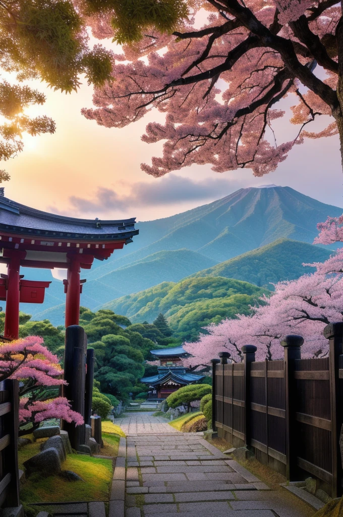Arafad view of the Toritoli gate and the path leading to the mountain, Mount Japan中的鸟居, Japanese Landscape, Torii gate with trees on the mountain, Japanese Nature, lush Japanese Landscape, Mount Japan, Japanese temples, In-depth travel exploration in Japan, Japan travel美學, Japan travel與探險, Japanese Shrines, Japan travel , ((low angle shot 1.7)) ((Camera lens close to the ground to shoot 1.8))