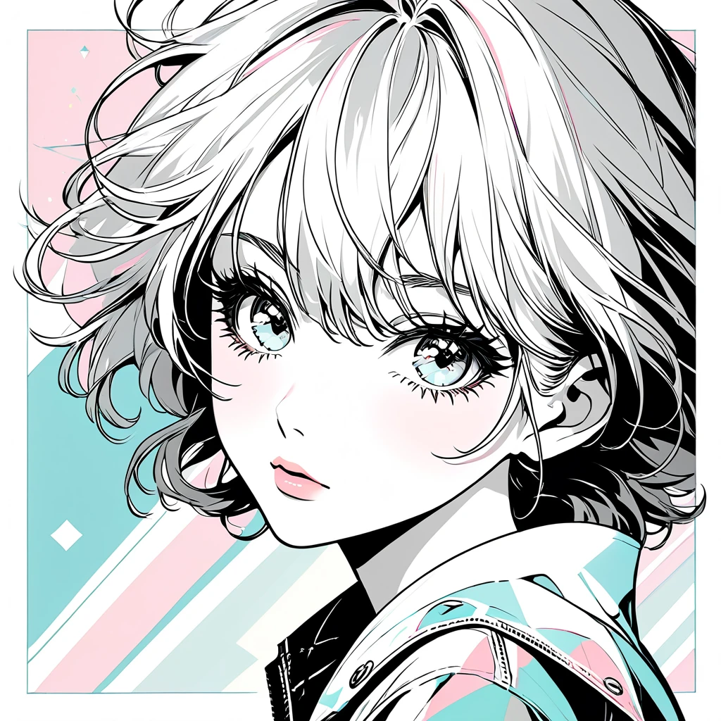 Eyes are diamonds"In pale colors,Like a 80's Jpop record jacket design.Monochrome expression