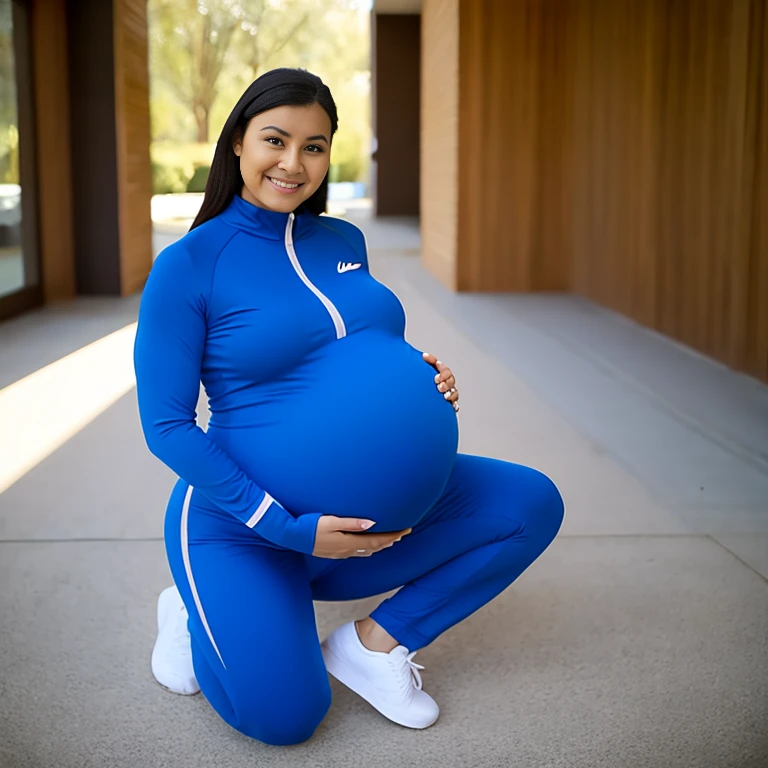 Three Nine months pregnant women wearing bumpsuit