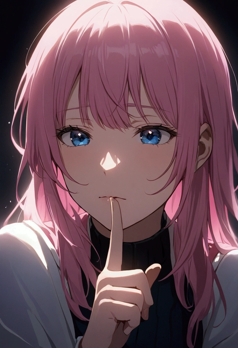 remember、Close your eyes、Place index finger on chin、Girl with pink hair、blue eyes、Twin Drill、A scene from a movie