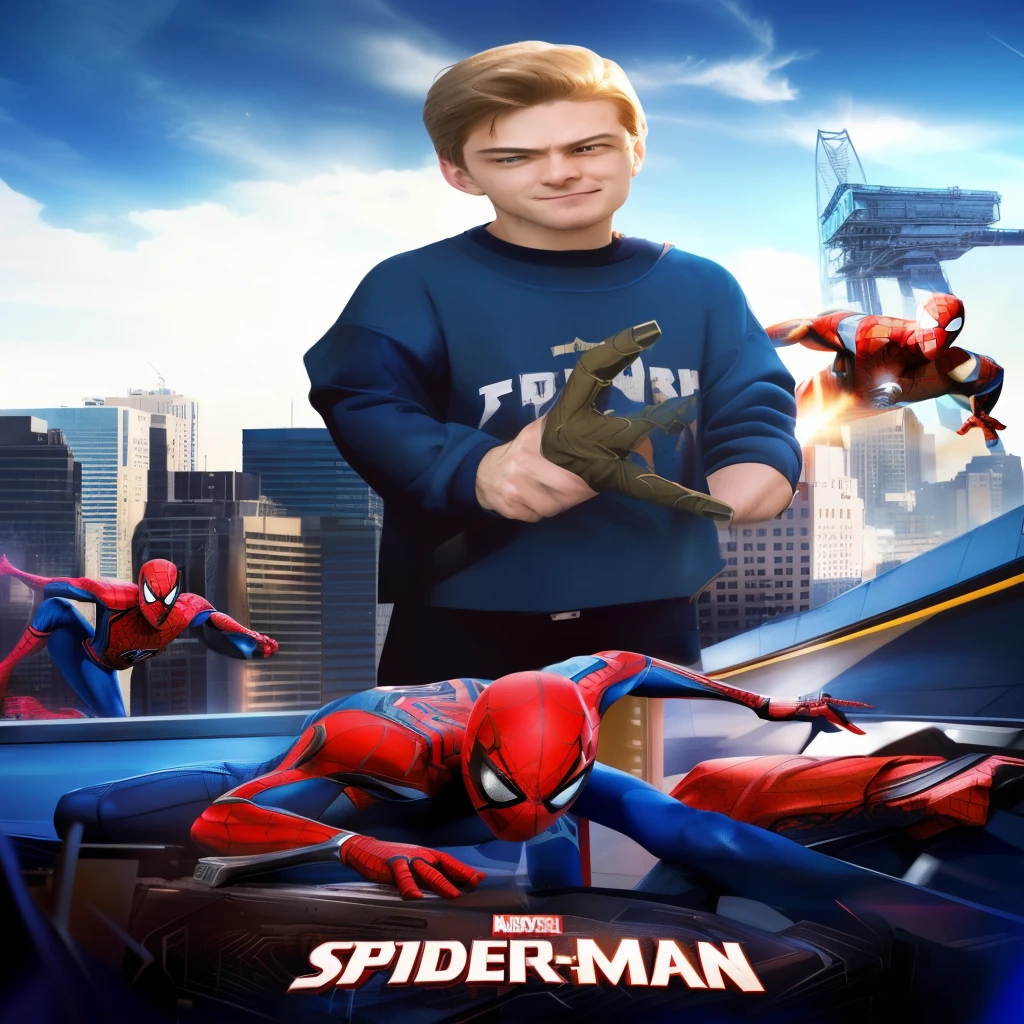 Плакат «Человек-паук и удивительный Spider-Man», Peter Parker, Peter Parker as Spider-Man, movie poster character, Spider-Man!!, Spider-Man, futuristic style Spider-Man, Super photorealistic, portrait of Spider-Man, Portrait of a superhero, superhero pose, photorealistic artstyle, inspired by John J. Hell, superhero marvel, film promotional art, Action pose of the hero, film cover