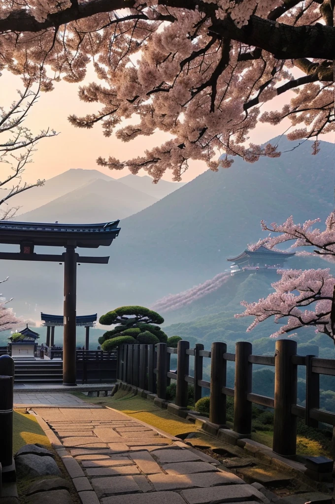 Arafad view of the Toritoli gate and the path leading to the mountain, Mount Japan中的鸟居, Japanese Landscape, Torii gate with trees on the mountain, Japanese Nature, lush Japanese Landscape, Mount Japan, Japanese temples, In-depth travel exploration in Japan, Japan travel美學, Japan travel與探險, Japanese Shrines, Japan travel ,  ((low angle shot 1.7)) ((Camera lens close to the ground to shoot 1.8))