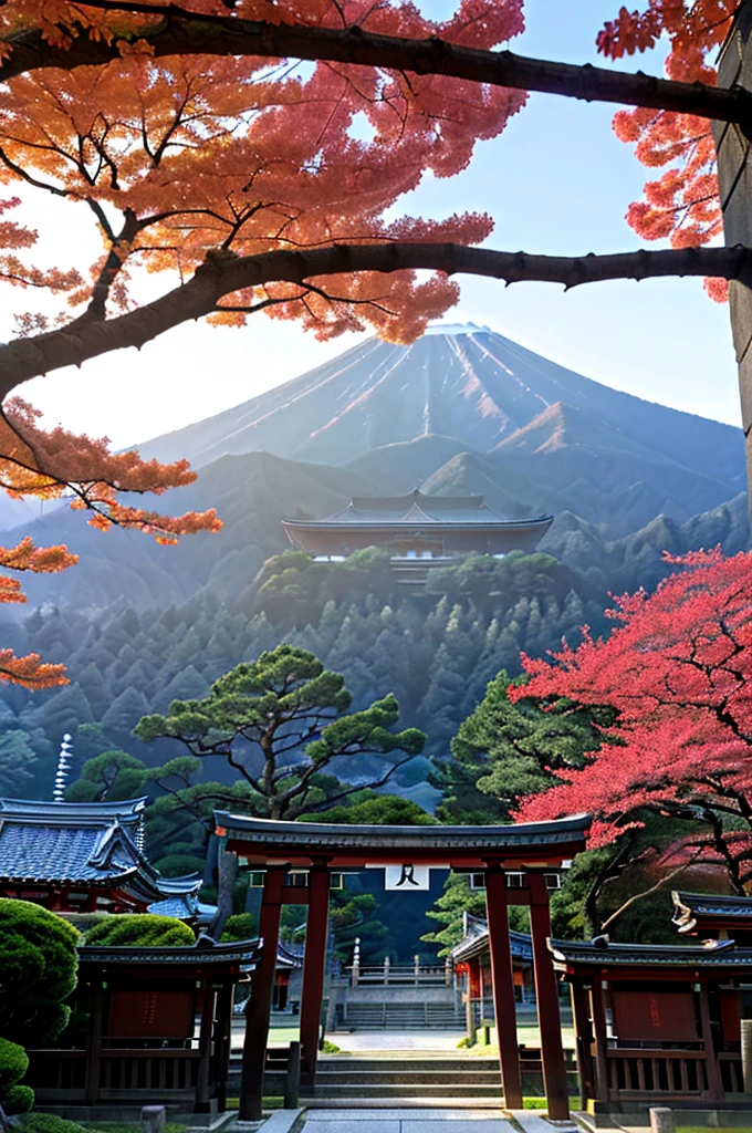 Arafad view of the Toritoli gate and the path leading to the mountain, Mount Japan中的鸟居, Japanese Landscape, Torii gate with trees on the mountain, Japanese Nature, lush Japanese Landscape, Mount Japan, Japanese temples, In-depth travel exploration in Japan, Japan travel美學, Japan travel與探險, Japanese Shrines, Japan travel ,  ((low angle shot 1.7)) ((Camera lens close to the ground to shoot 1.8))