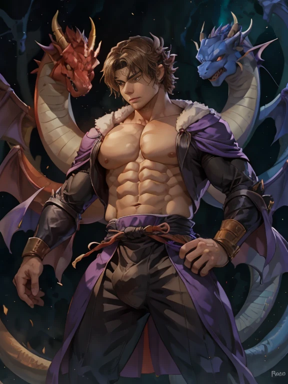 Huge muscles,Huge crotch bulge,Ashton,Robe,Two Dragons,紫のRobeに青いマント