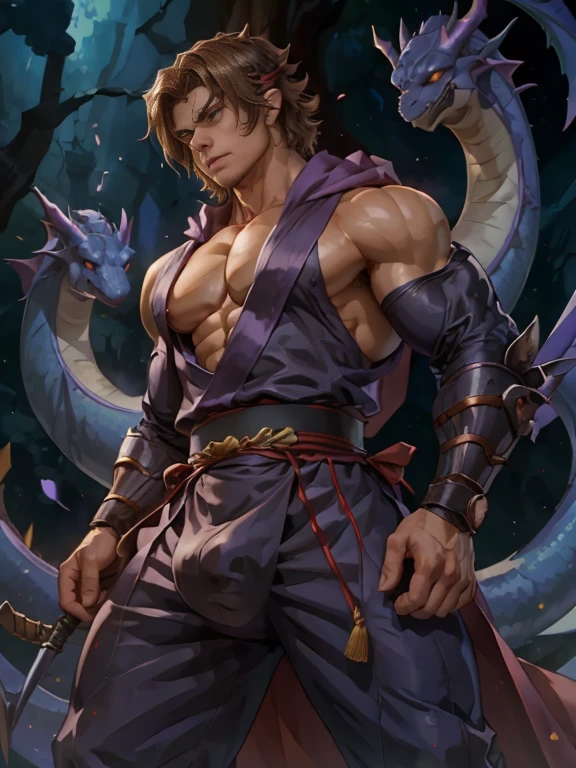 Huge muscles,Huge crotch bulge,Ashton,Robe,Two Dragons,紫のRobeに青いマント