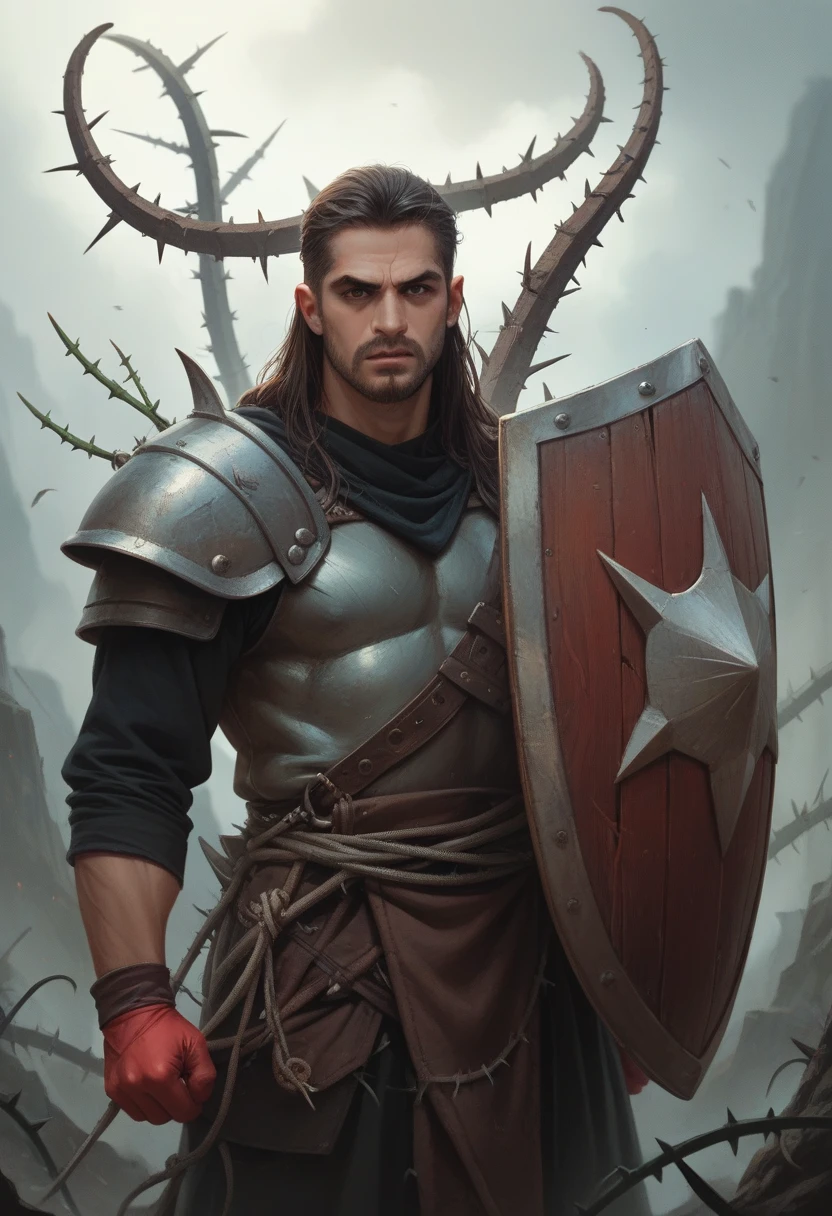 Red hand shield, containing thorns