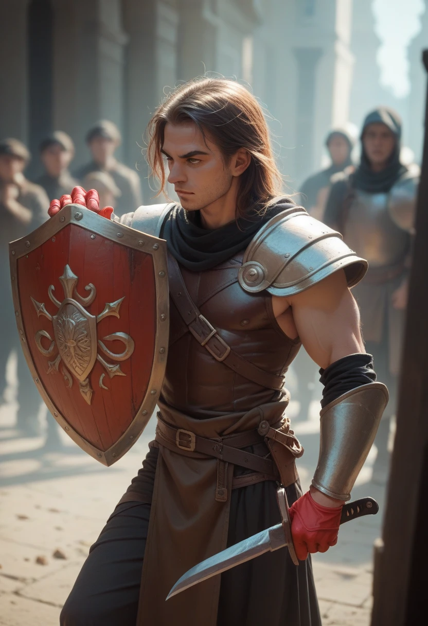 Red hand shield, containing knives