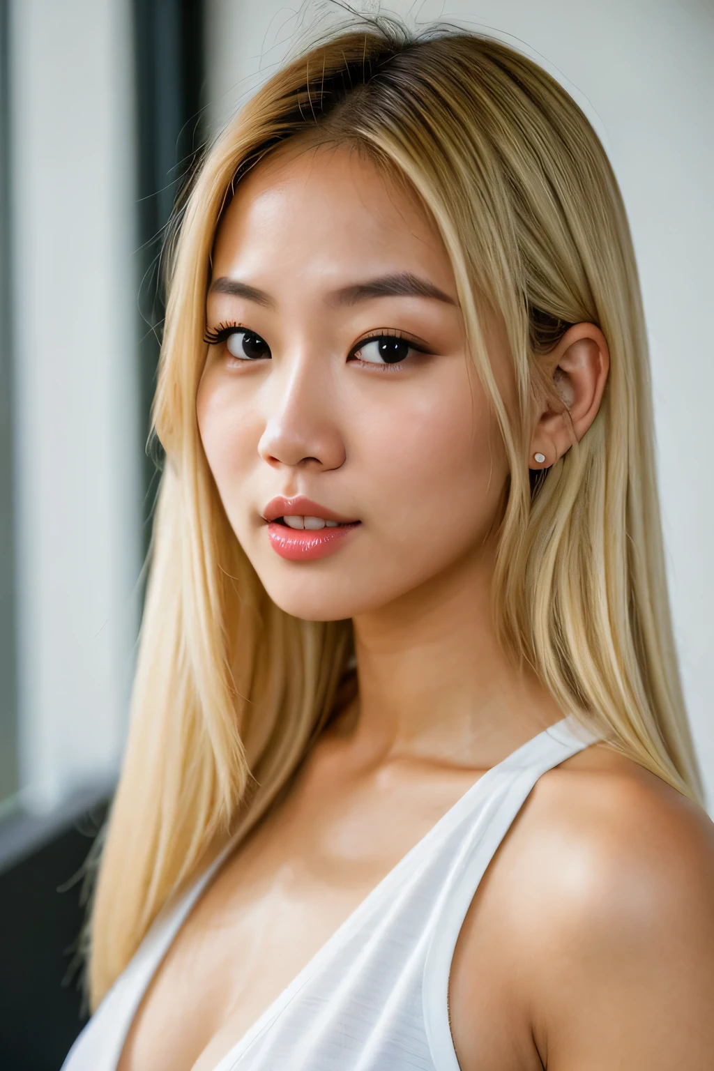 Hyper quality 8K, Blond hair, Juicy lips, asian, ultra realistic