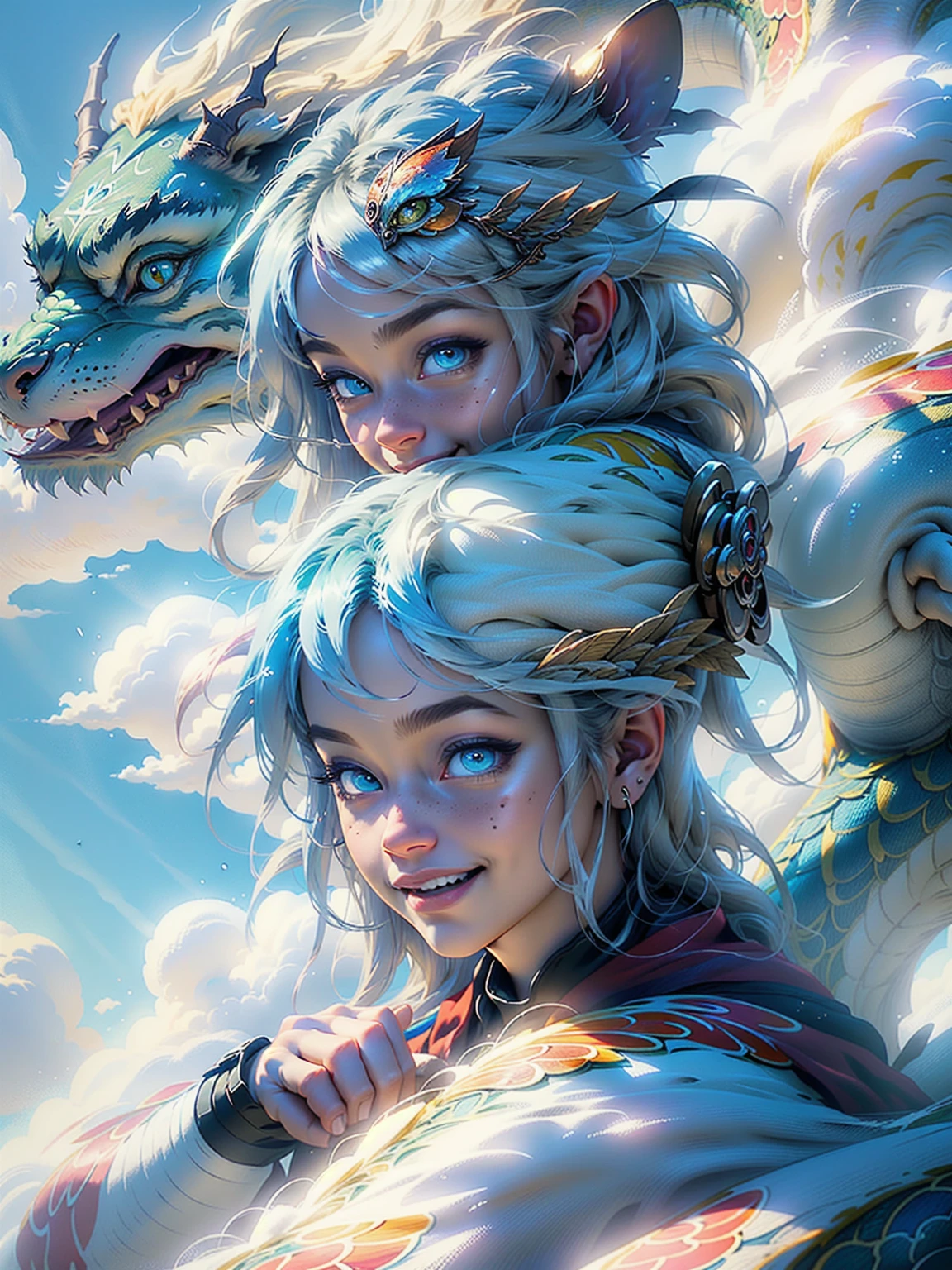 ((Best quality)), ((masterpiece)), (detailed),(fantasy illustration:1.3), mystical sky, soft colors, (detailed cloudscape:1.3), (a high resolution:1.2), (rating_obvious), Disney Style, Man and woman, smiling,