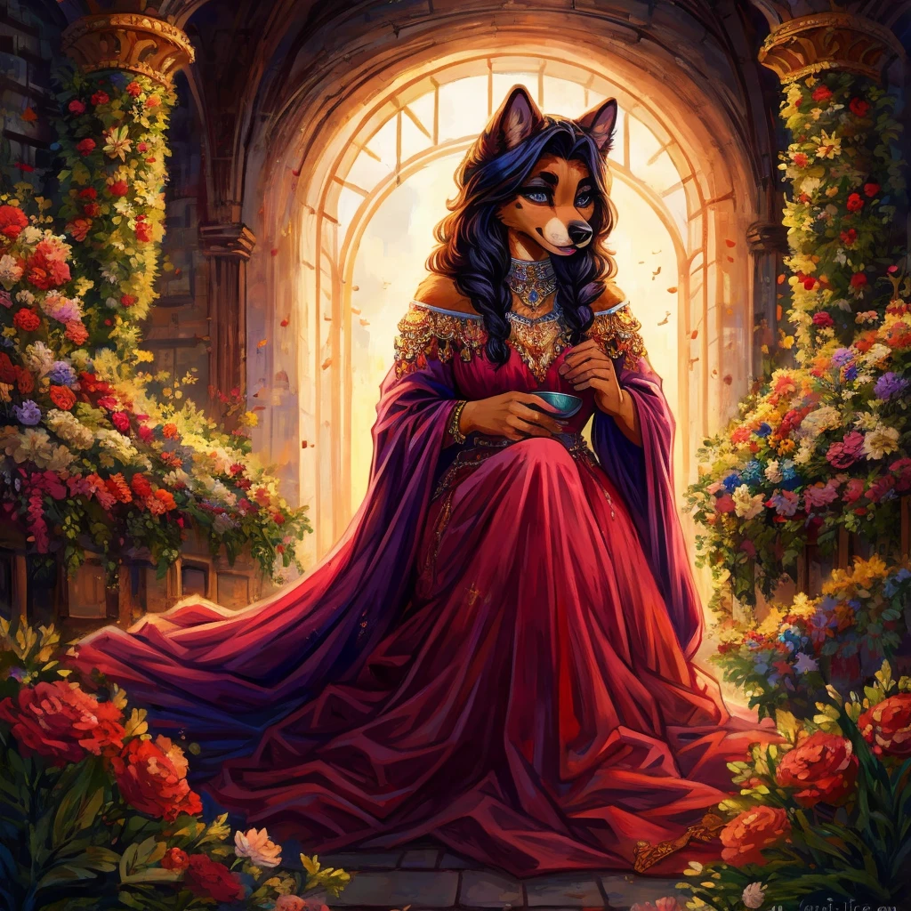 ((Best quality)), ((masterpiece)), (detailed), 1 furry, dog furry, dog female furry, costs, high , high growth
