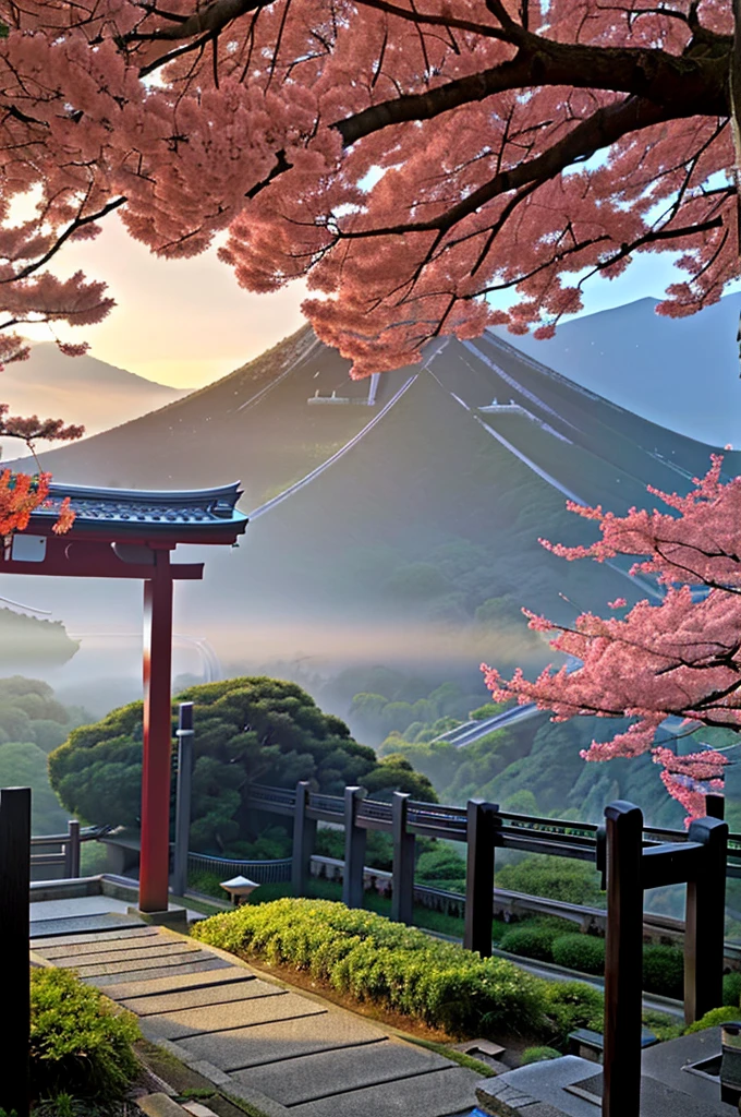 Arafad view of the Toritoli gate and the path leading to the mountain, Mount Japan中的鸟居, Japanese Landscape, Torii gate with trees on the mountain, Japanese Nature, lush Japanese Landscape, Mount Japan, Japanese temples, In-depth travel exploration in Japan, Japan travel美學, Japan travel與探險, Japanese Shrines, Japan travel , ((low angle shot 1.7)) ((Camera lens close to the ground to shoot 1.8))