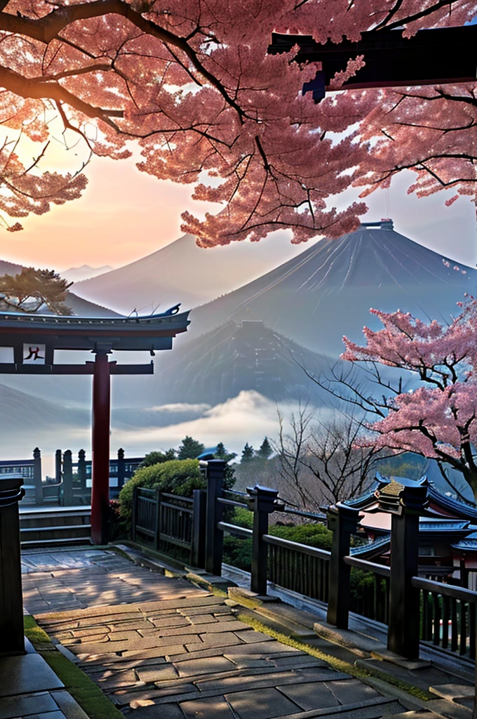 Arafad view of the Toritoli gate and the path leading to the mountain, Mount Japan中的鸟居, Japanese Landscape, Torii gate with trees on the mountain, Japanese Nature, lush Japanese Landscape, Mount Japan, Japanese temples, In-depth travel exploration in Japan, Japan travel美學, Japan travel與探險, Japanese Shrines, Japan travel , ((low angle shot 1.7)) ((Camera lens close to the ground to shoot 1.8))