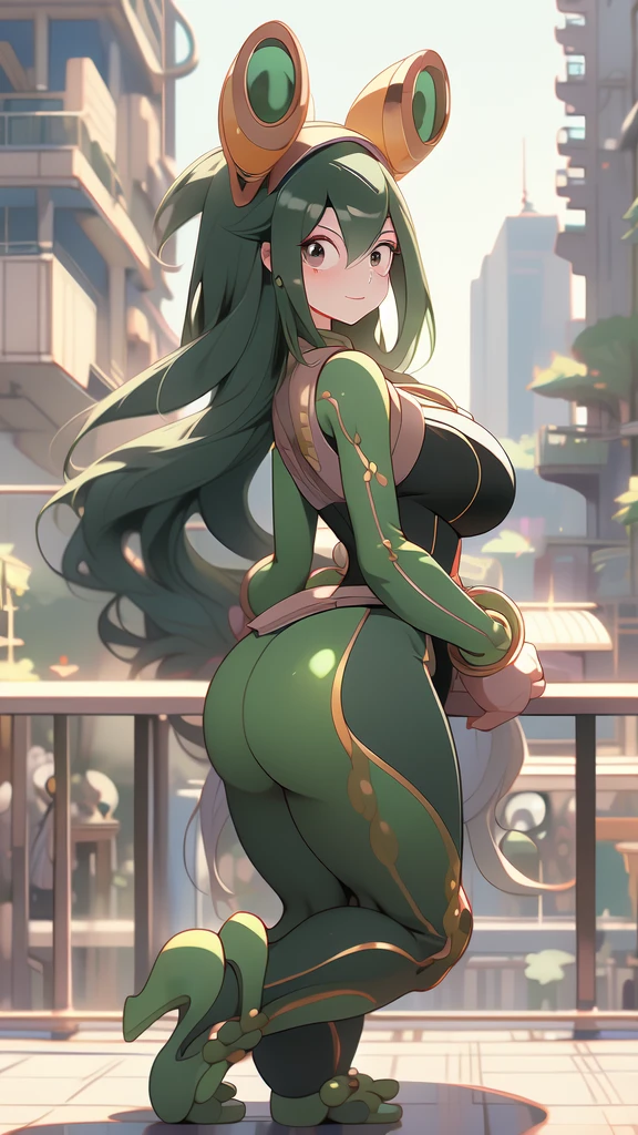 ( straight face picture )) ((best quality)),  ((Masterpiece)), (details), Young woman ,หูMaw ,green hair , beautiful girl hair , according to green  , Japanese , bright , Maw ,flower ,big breasts ,Big butt ,
