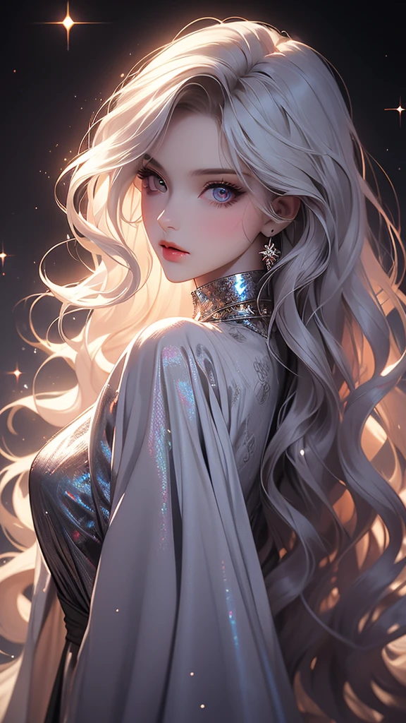 (masterpiece, sidelighting, finely detailed beautiful eyes: 1.2), 3d face, realistic, perfect face, masterpiece, highest quality, approaching perfection, (perfect face:1.1), (high detail:1.1), dramatic, (girl), pale skin, (holographic long wavy hair:1.4), white eyes, solo, long hair, white luxury fur coat, white dress, nob, albino, Luminous Studio graphics engine, pouty lips, devil magician, volumetric lighting, detailed eyes, (8k wallpaper masterpiece), hyper detailed, intricately detailed, overwhelmingly pixel perfect, roses, fashion, on side, looking at viewer