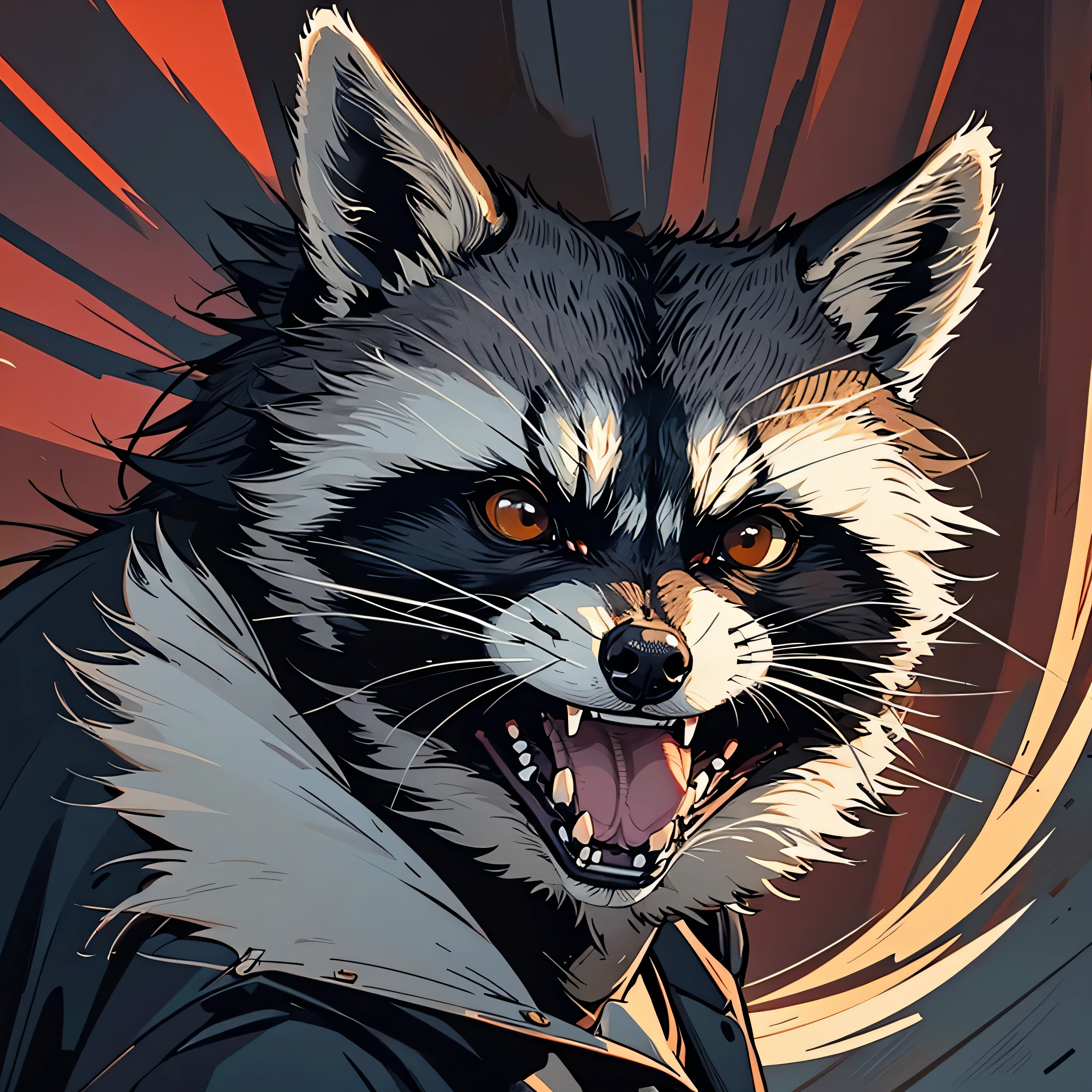 rage racoon illustration, angry face, shouted mouth