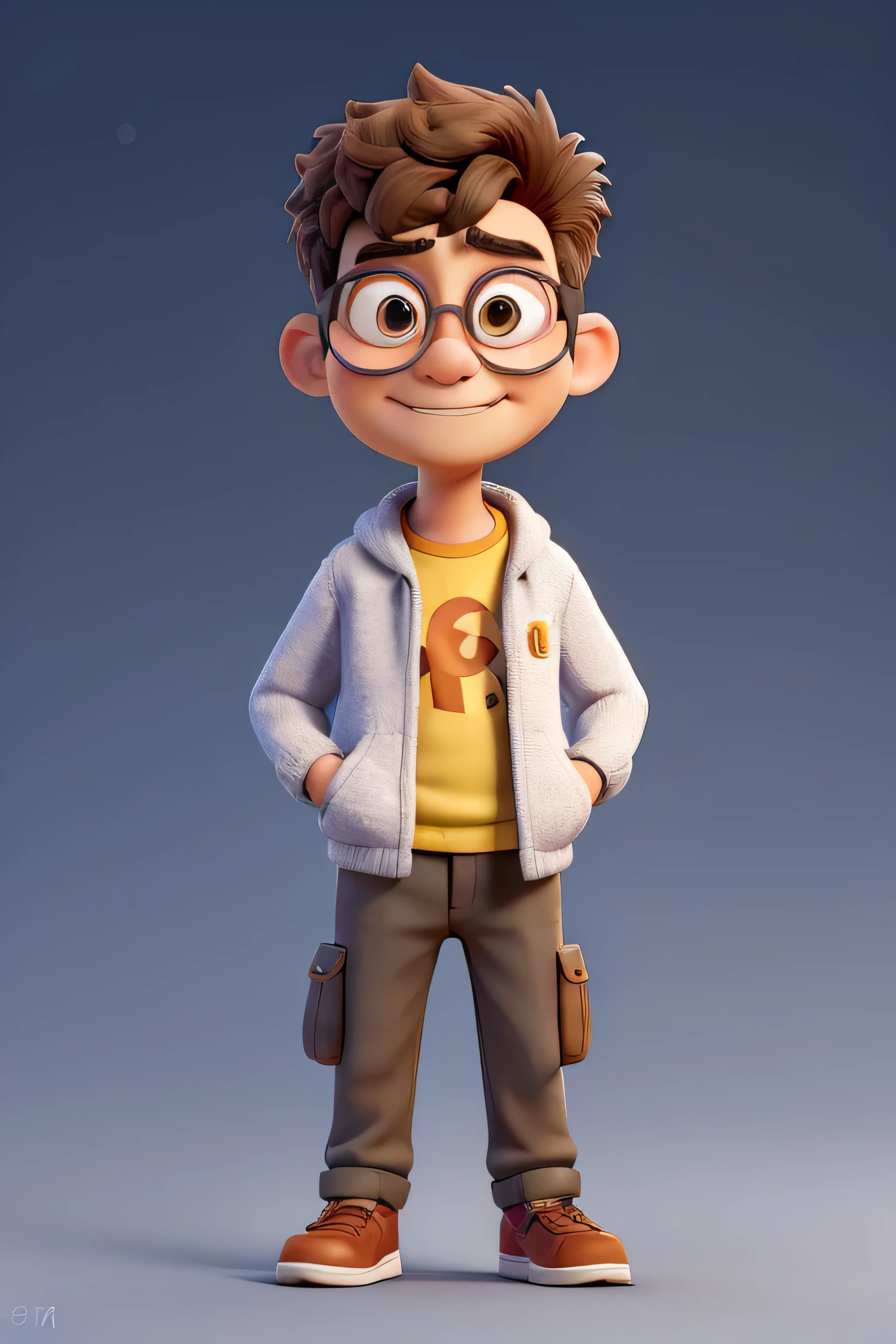 Cartoon character father walking next to his daughter, who looks at her father with affection, un personaje animado, with a microphone in his hand stylized character, animation style rendering, 3D estilizado, depiction of Arnold Maya, Stylized 3D rendering, captura de pantalla de renderizado de dibujos animados, Personaje 3D, Personaje 3D, Stylized 3D rendering, 3D character rendering, personaje animado, Close-up character, Pose del personaje, (Estilo Pixar) (parte maestra:1.2) (bokeh) (mejor calidad) (piel detallada) (textura detallada) (8k) (arcilla) (cinematic lighting) (Sharp focus，Sit up and lift your upper body., obra maestra, mejor calidad, Un hombre con una chaqueta, blusa y gafas de sol con el pelo erizado