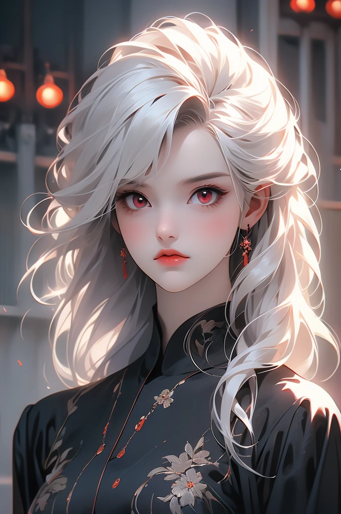 1girl, white hair, red eyes, slender, black cat suit