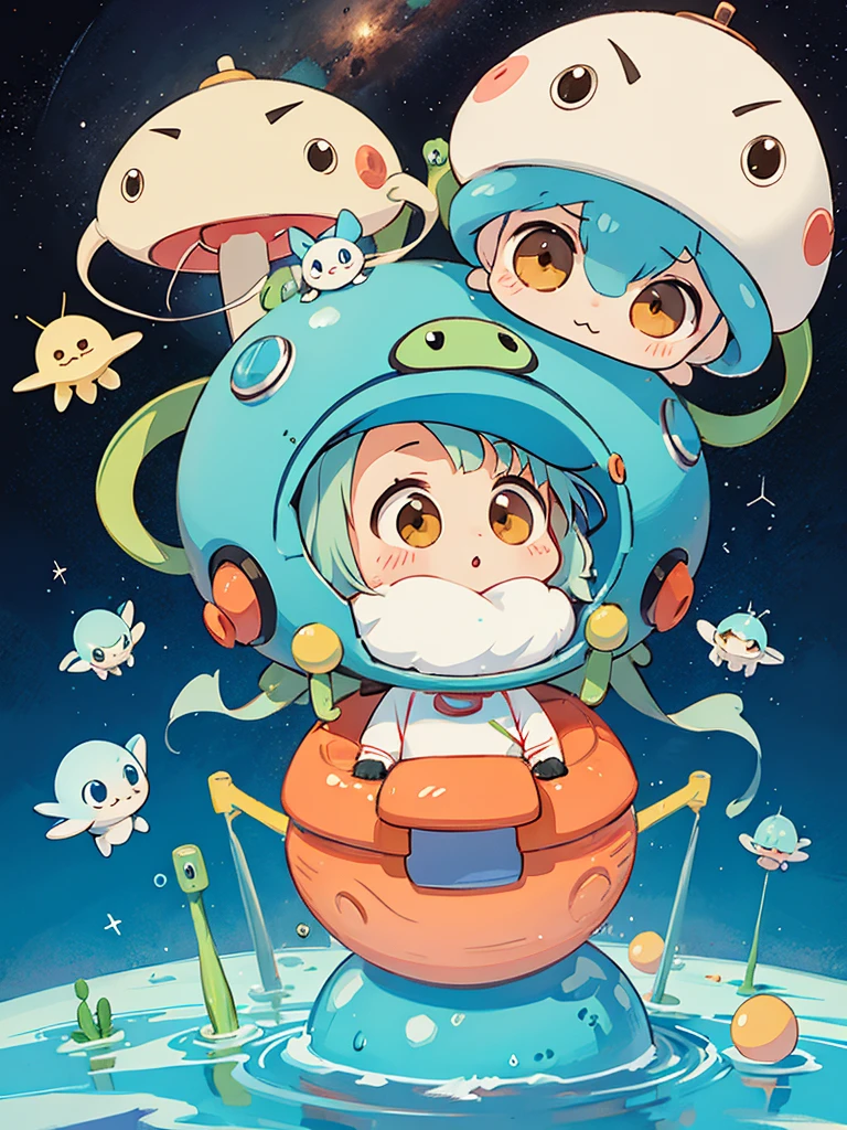 hayao miyazaki style, Kawaii Design, The most beautiful girl of all time、chibi, (((Cute Aliens))) , Mars exploration