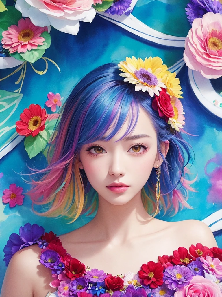 河CY Style、(((stylish fashion))), 8K Quality、Intense watercolor, Detailed watercolor art, Watercolor splash, Surreal, avant-garde pop art, Beautiful and expressive paintings, Beautiful artwork illustration, Very colorful tones, wonderful, Cool beauty, highest quality、Official Art, Vector art, Stylish design, (((The most beautiful girl))), (((highest quality))), HDR, ((detailed)), (((Doodle Art)), ((masterpiece)), ((Super detailed)), (((Colorful flowers))),(((Stylish))),