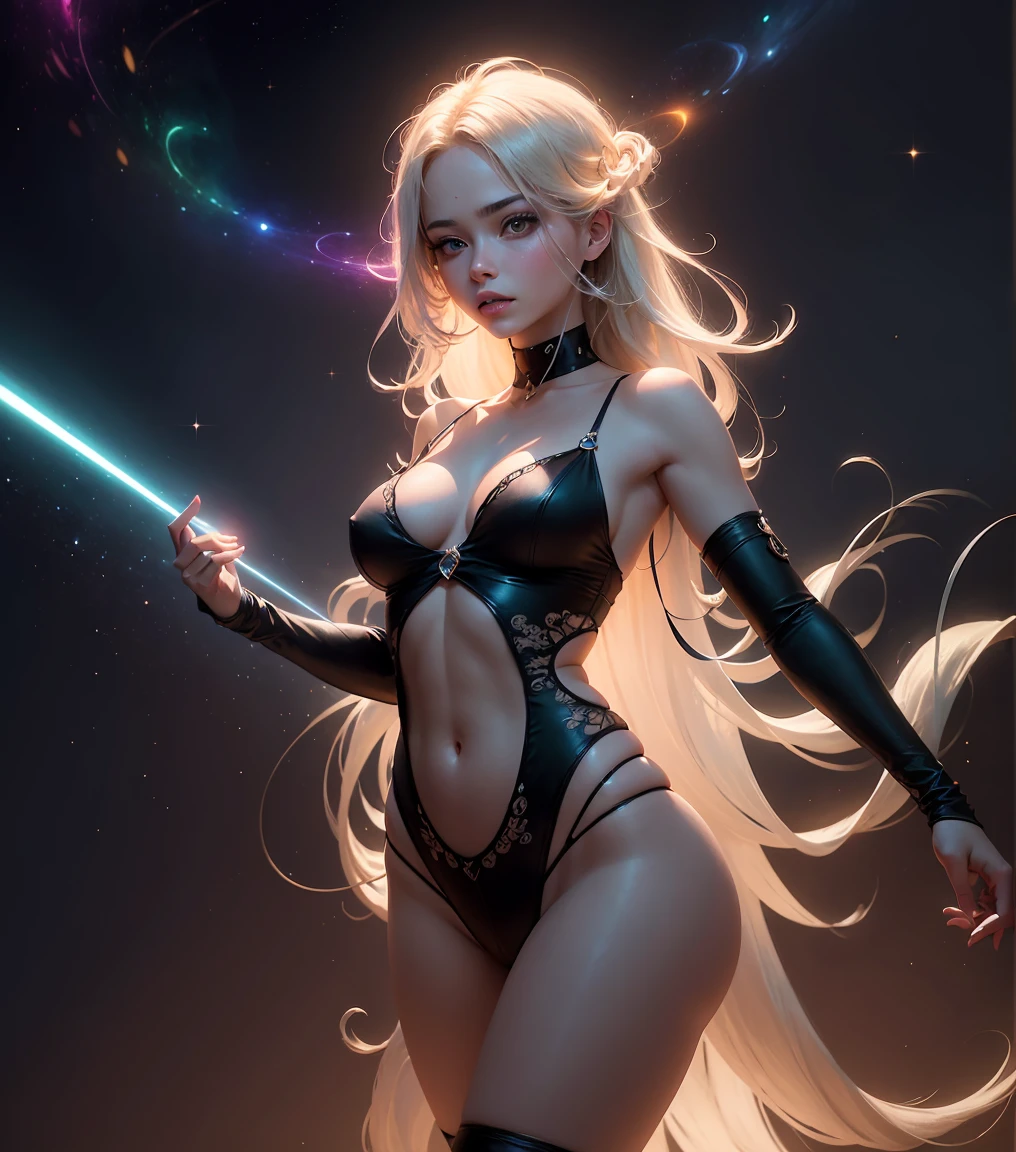 stele laser fluorescentes no female body: (best qualityer,4K,8k,high resolution,work of art:1.2),ultra detali,(realisitic,fotorrealisitic,fotorrealisitic:1.37),neon lights,Ablaze,fluorescent,sunlit,female body,creative,Lindas cores Ablazes,stele,String lamps,twinkling,laser beams,Mesmerizing,space theme,luzes pulsantes,dynamic poses,atmosfera de conto de fadas,mesmerizing,smooth movements,Fantastic,Star Patterns,interactive,Advanced in fashion,Expressive,Artistic projections,illuminated darkness,surreal,heavenly glow,twinkling,Beleza unearthly,bright tint,intoxicating,Dazzling formations,hypnotic,graceful silhouette,unearthly,Night Sky Projection,dramatic contrasts,magical,effortless elegance,ethereal glow,winning,female power,celestial bodies,sunlitr,upper,Astral communication,vivid details,Star shine, adhesive lingerie, lingerie adhesive paint