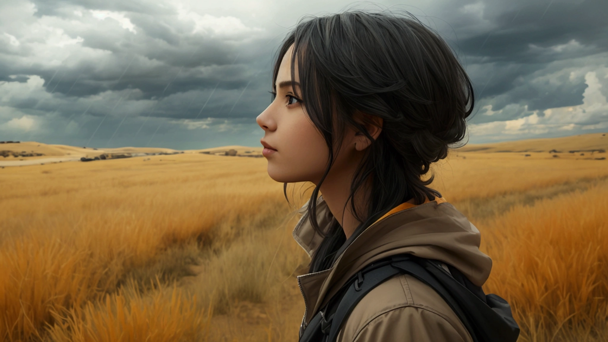 "Description: Depict a person enduring trials with steadfast trust in God, highlighting their perseverance through adversity. This visual should emphasize the strength and resilience gained through faith.
Details:
Imagery: Show an individual standing strong amidst a storm or challenging environment, perhaps holding onto a light or a symbol of faith like a cross or an open Bible. The background could include stormy clouds parting to reveal a hopeful light or horizon.
Color Scheme: Use contrasting colors like dark grays or blues for the storm and bright, warm colors like oranges and golds for the hopeful light to show the contrast between trials and trust.
Background Elements: Include elements such as a stormy sky clearing up or a pathway leading towards a brighter future to symbolize perseverance and the ultimate promise of God's plan."