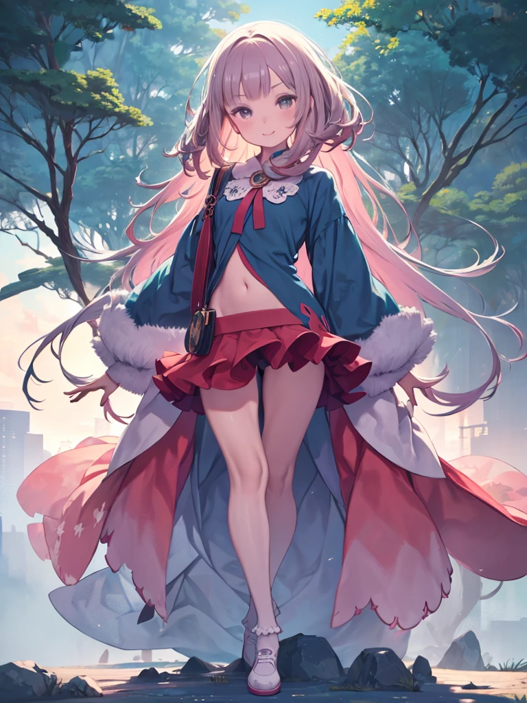 pokemon leaf, leaf, I can see your thighs, Sitting, Red Skirt, Blue Shirt, Brown eyes, loose socks, White footwear, smile, Under the skirt, White panties, walk, Body Type, Thick thighs, Wide Hips, Long legs, Have a monster ball, Visible navel, smile, Happy, A beloved gaze, looking at the camera, oil, Fine brushwork, Vibrant colors, Shadow and Light, High Contrast, Vivid landscapes, Textured Backgrounds, Realistic features, Flowing Hair, Intricate details, Dynamic pose, natural environment, wood々Sunlight shining through the gaps, Peaceful atmosphere, Expressive eyes, Playful expressions, Cute and lively, like々New Energy, Graceful Movement, Delicate skin texture, Intricate patterns on clothing, Harmonious color palette, Serene and seductive, (Highest quality, 4K, High resolution, masterpiece:1.2), Very detailed, Realistic:1.37, Professional, Vibrant colors, Concept Artist Style, Soft Light, Vibrant colors, Dusty pink shade