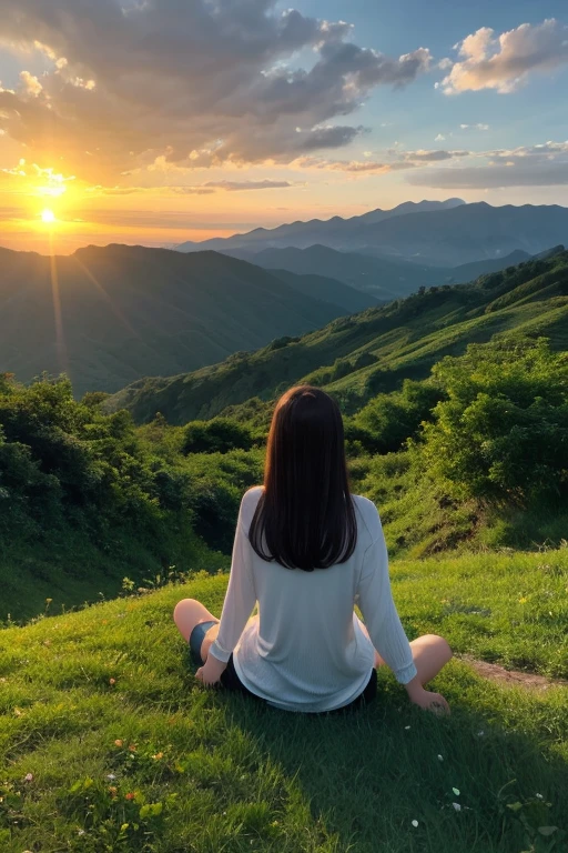 Mountain、green、sunset