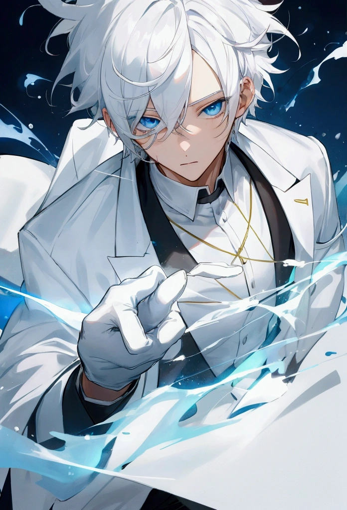 Male, Young adult, White Hair, Blue Eyes, Lab background