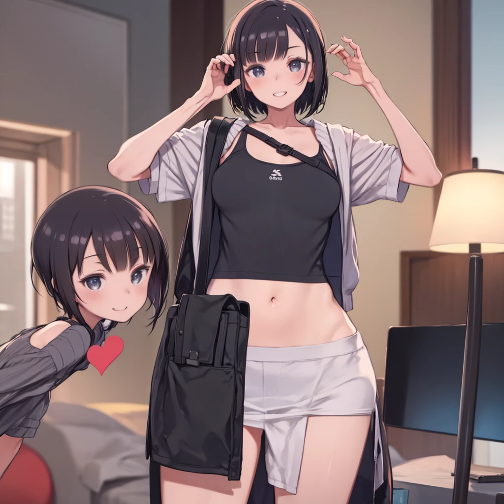 Junior high school girl in underwear、childish cotton panties、Panties with illustrations printed on them、High-waisted panties、Purple panties、Chubby、butt、、Changing clothes in the changing room、2 friends
