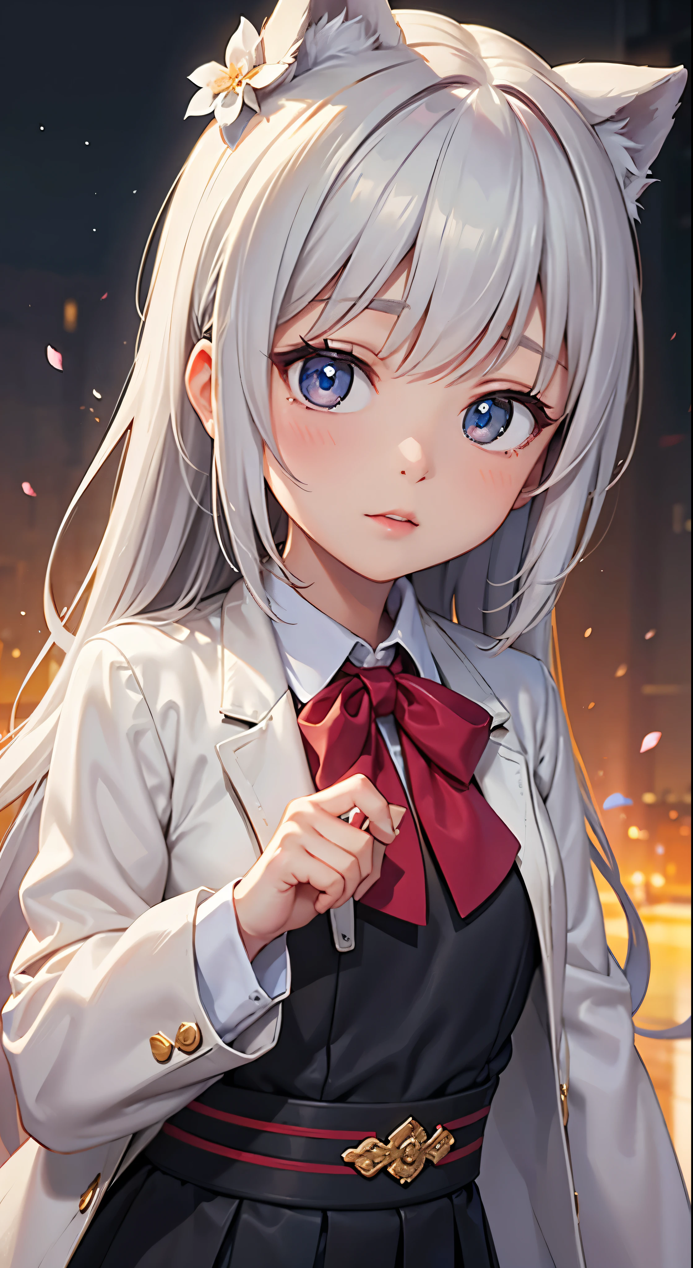 there is a woman with long hair wearing a white jacket and a bow tie, korean girl, realistic young anime girl, chinese girl, anime girl in real life, anime girl with long hair, white hime cut hairstyle, cute natural anime face, realistic anime 3 d style, beautiful anime girl, with cute - fine - face, beautiful anime portrait, beautiful south korean woman