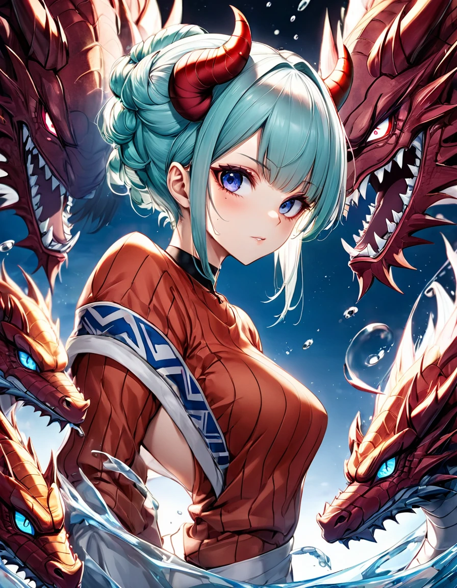 Em tinta óleo girl Nina Tekken big ass, Bulma DBZ moicano espetado hort raspado baixo molhado brilho mechas red gold blood luz hair dragon horns, red sanguehair, blue Rinnegan eyes fair ice corvos no ar, patterned latino vampire face tatuagem de fênix em volta dos olhos head raised elegant standing stunning beauty, pure perfection night On the fundo do mar depth of field, staring at the camera, two-dimensional desenho a lápis 8b giz de cera em grafite perfeito riscos fortes style