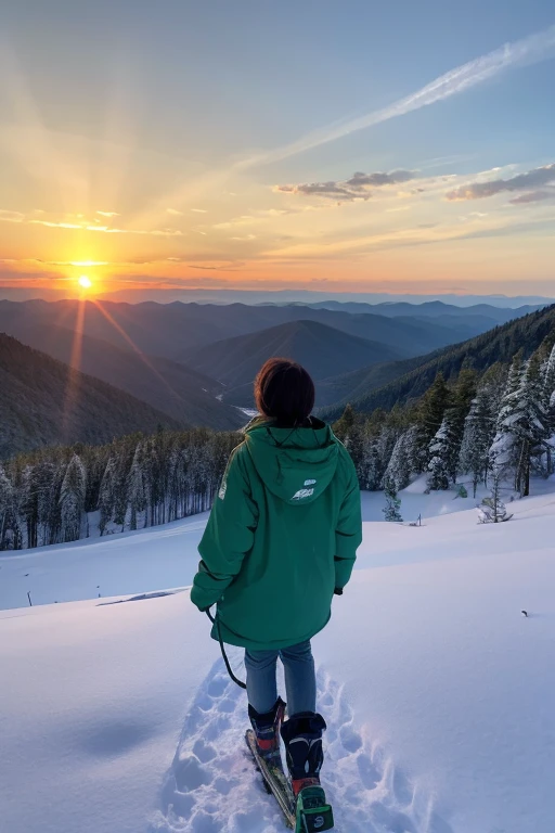 Mountain、green、sunset