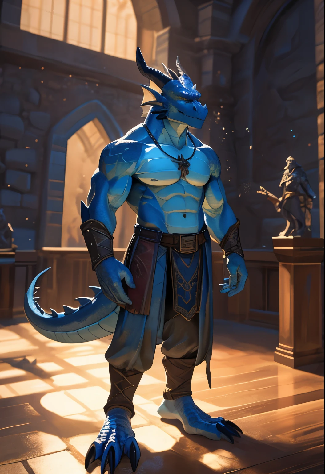 Masterpiece, High quality, absurd res, digital painting \(Artwork\), seulement, (Kemono:1.4), male anthro dragon, Corps bleu, glace, (Saluer le spectateur), sourire, coucher de soleil, pagne, par (par Pino Daeni, (par Ruaidri), Yupa, Kiyosan), detailed background, Anime, (ombres sombres, Large plage dynamique, Hdr, low light:1.2).