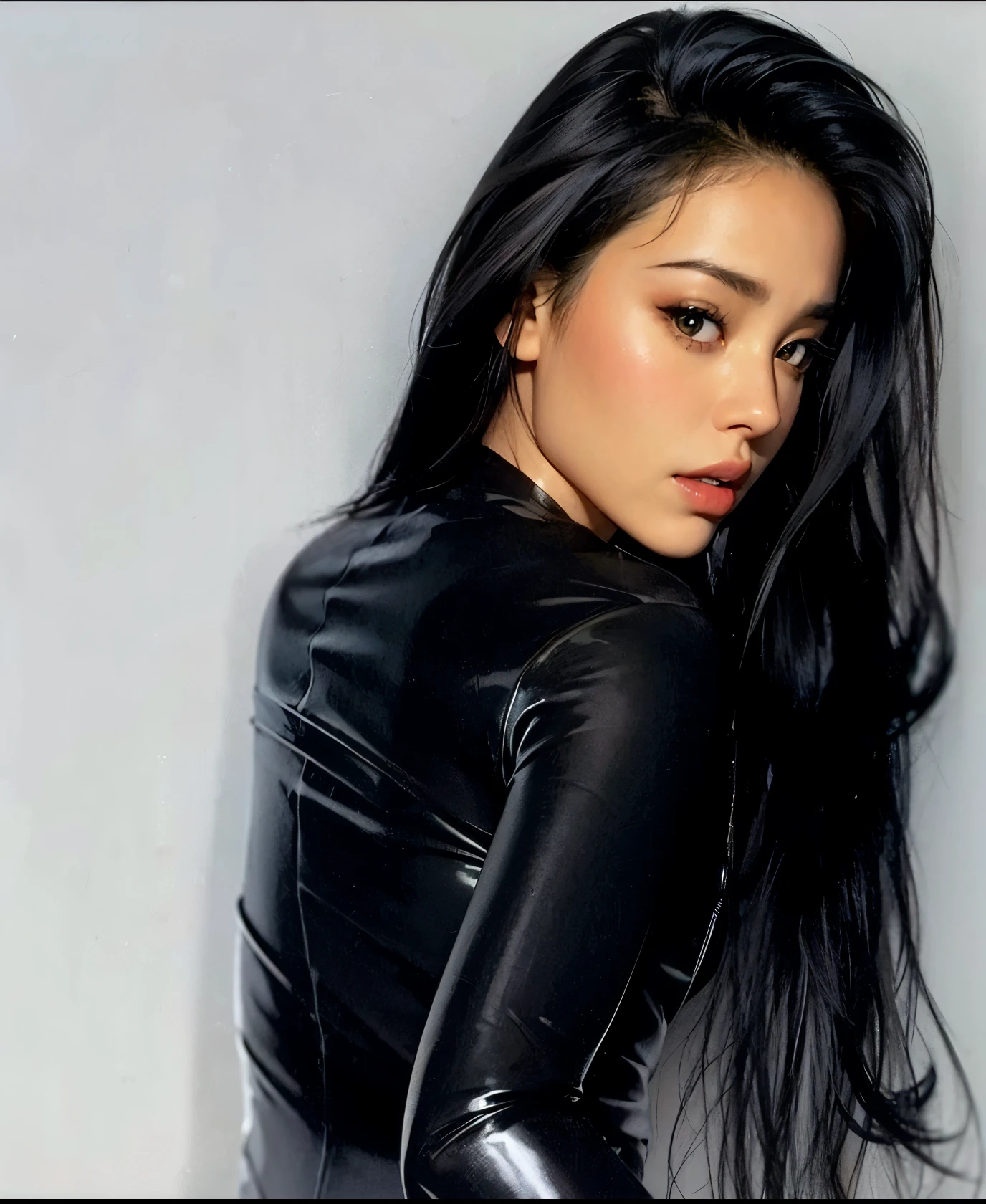 Mermaid eyes, sensuous, latina, Bblack hair, Asian