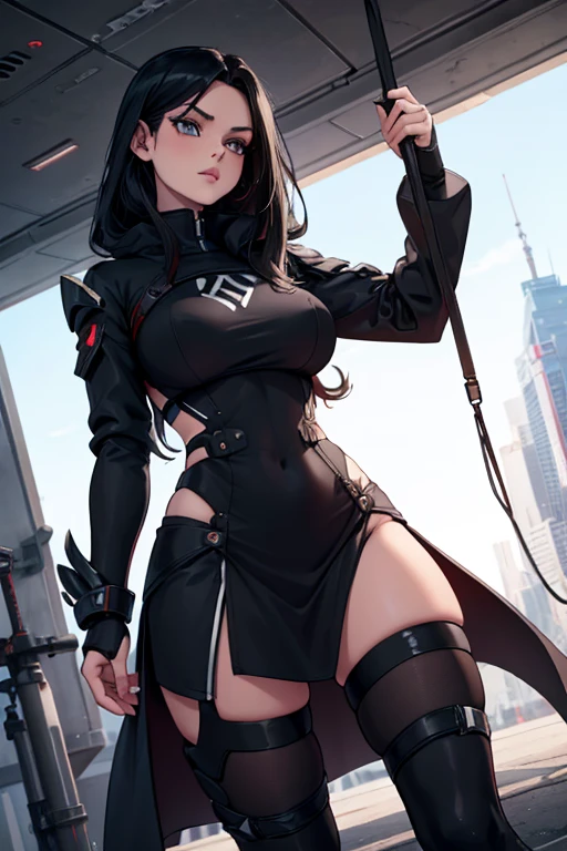 2, White skin girl, , Bblack hair, extremely long hair, , sweatshirt clothes, futuristic armor, Female One, short preto, blackstockings, Women'black sneakers, Bblack hair, hair between the eyes, Bblack hair, cloused mouth, range, cabelo bagunçado Bblack hair cabelo extremamente longos olhos cinzas