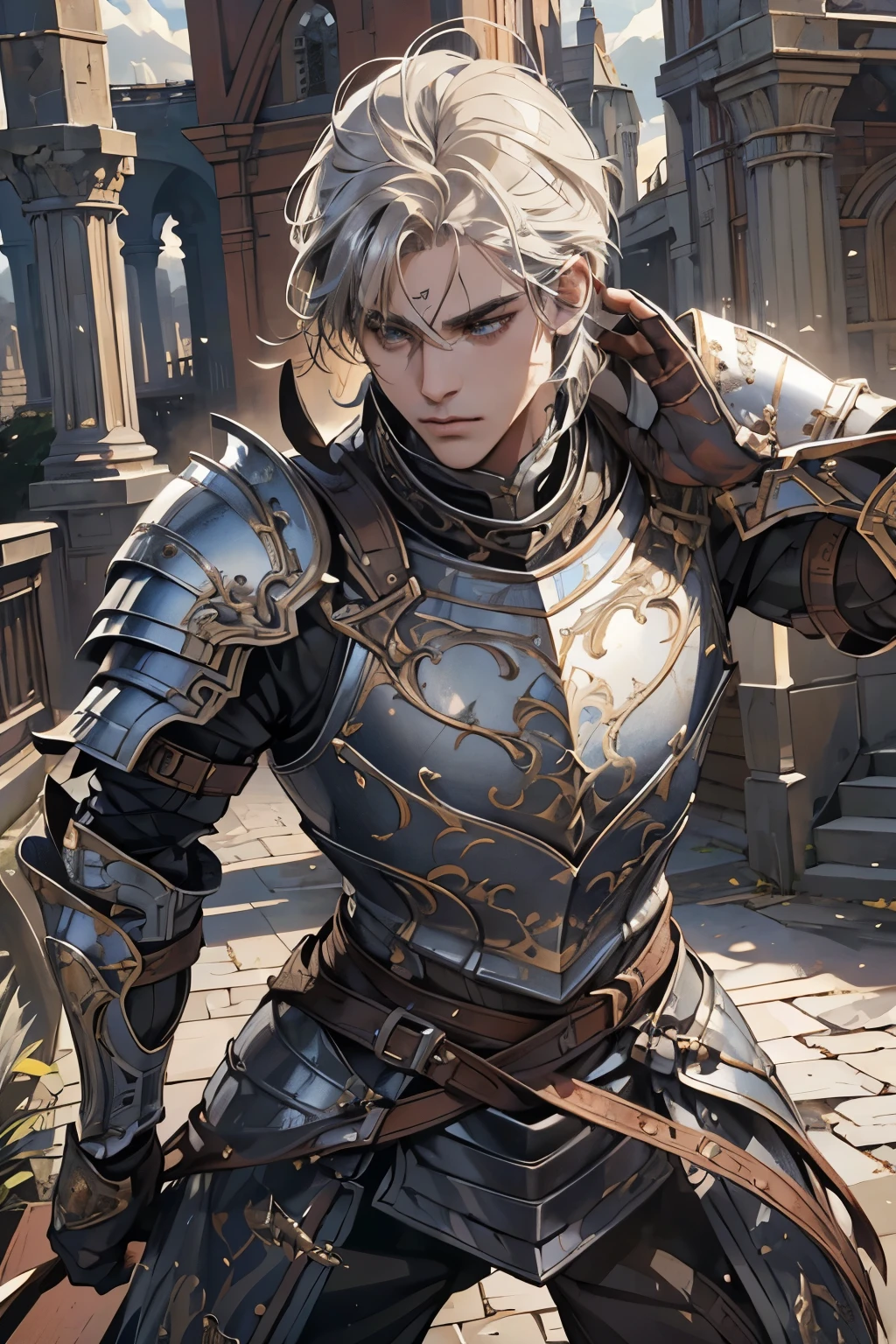 (1) Sodiaco Knight -- S2, (ultra-detailed armor:1.4), intricate designs, shiny metal, (detailed face:1.2), chiseled features, fierce expression, (best quality:1.4), 8K resolution, (dynamic pose:1.2), charging into battle, lance raised, (dramatic background:1.4), ruined castle, (shimmering) moonlight, (detailed texture:1.2), scratches, dents, and rust on the armor.
(2) Sodiaco Knight -- S2, (detailed armor:1.4), intricate patterns, (shiny metal: