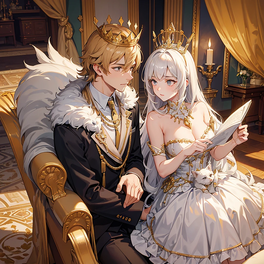 Make me a human king and queen hybrid of some fancy animal species, I want something elegant that represents the monarchy