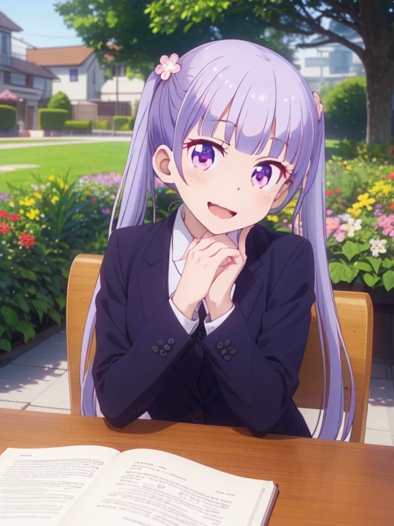 (table top, highest quality, High resolution, nffsw, perfect pixel, Depth of the bounds written, 4k), beautiful anime girl, perfect body, , (smile, open your mouth:1.6) aoba suzukaze, ribbon, suit, jacket, skirt,, (hands under chin:1.8), flower garden, lots of flowers, 1 girl, solo
