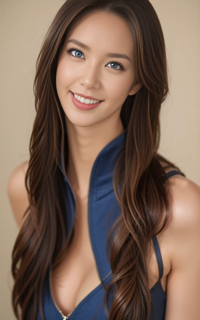 blue eyes, stunning proportions, smile, photorealistic, spiffy zentai, zerosuit