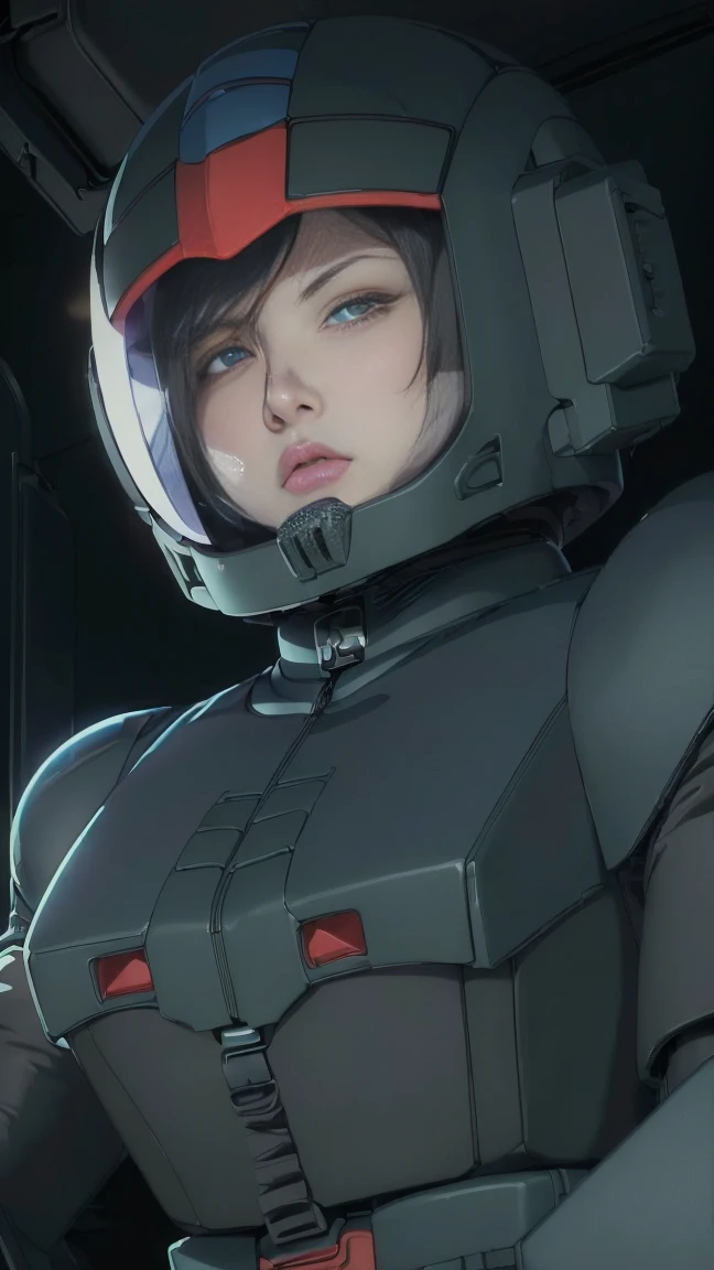 (((masterpiece,Highest quality,In 8K,Very detailed,High resolution,Anime Style,absolutely))),A female Zeon pilot sitting in the cockpit,(alone:1.5),(Angelina Jolie:1.5),(((The background is a dark mobile suit cockpit..:1.5))),((Blur the background:1.5)),(Wearing a pilot suit:1.5),((Wear a full-face helmet:1.5)),(Beautiful woman:1.5),(Detailed facial depiction:1.5),(Big Breasts:1.3),(wallpaper:1.5),(From below:1.5), (heavy chest:1.1, ), huge breasts), (heavy chest:1.1, ),